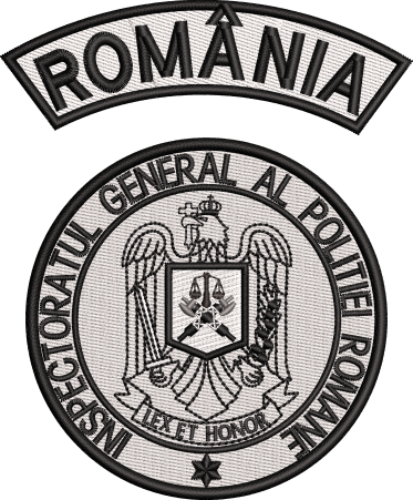 Emblema INSPECTORATUL GENERAL AL POLITIEI ROMANE + EMBLEMA ARCUITA ROMANIA ALB NEGRU GRI ( IGPR )